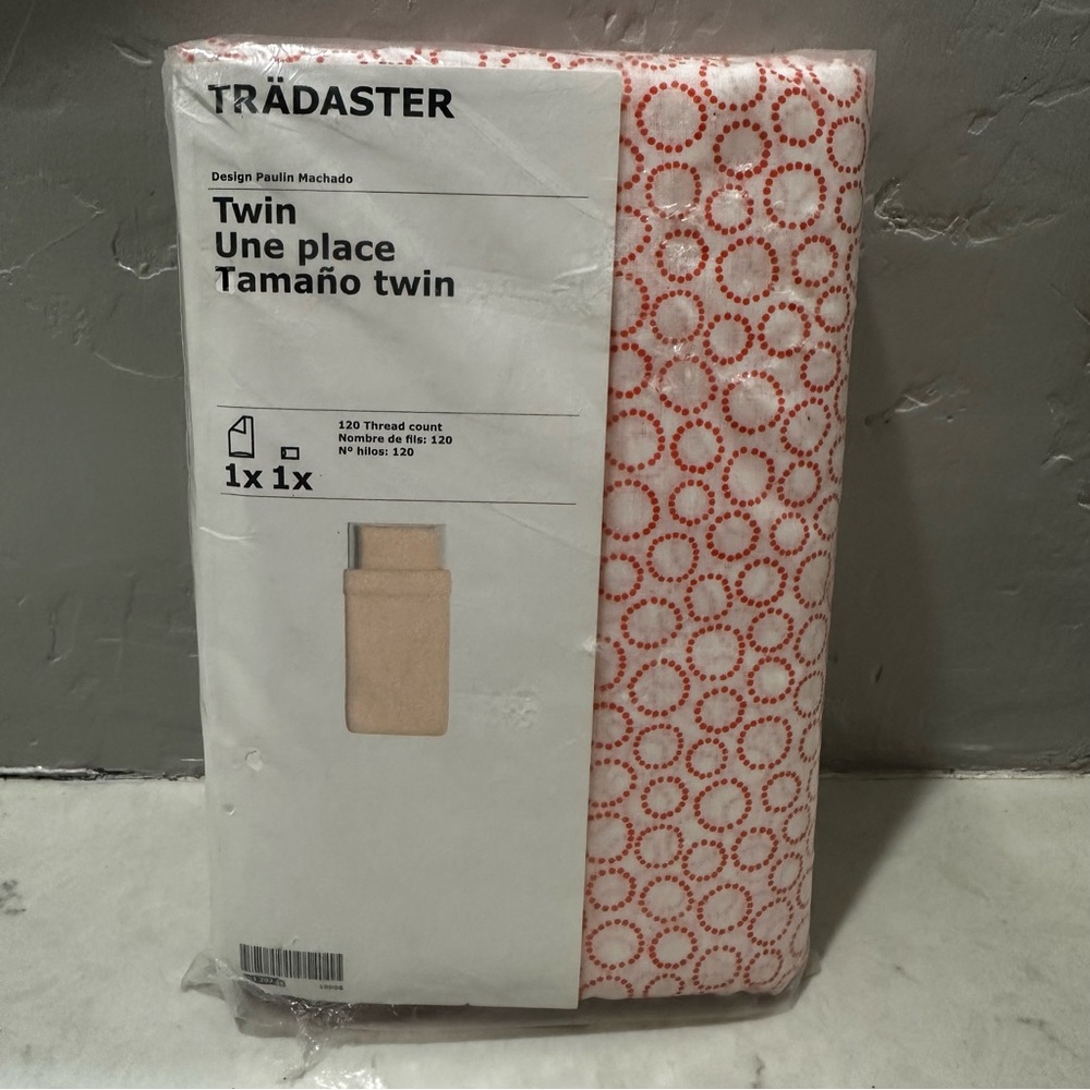 IKEA Twin Tradaster Duvet Cover Pillowcase White Orange NEW